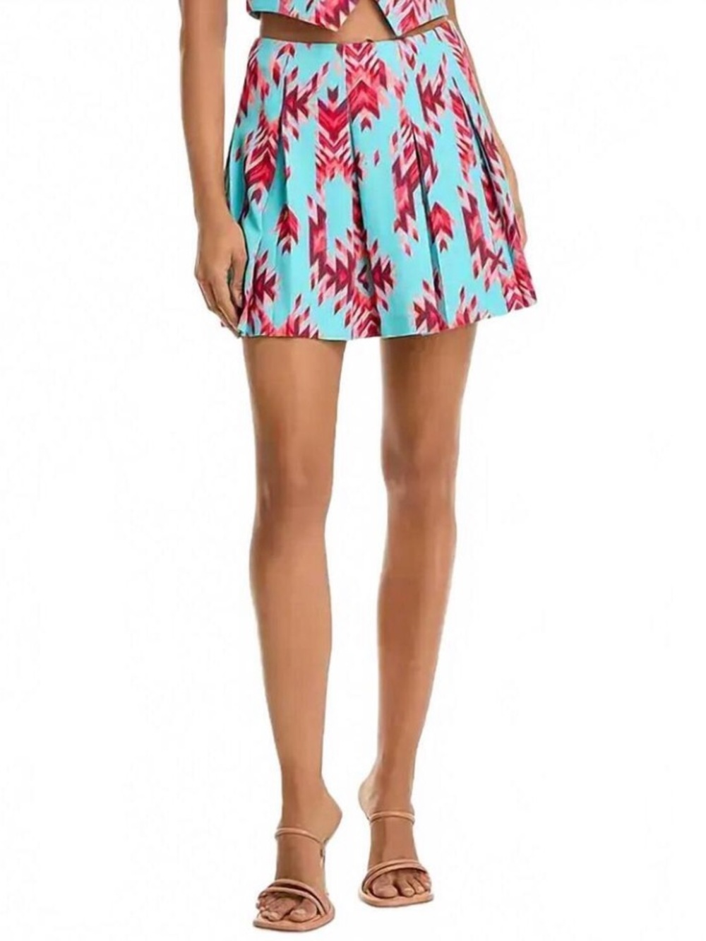 L'AGENCE Tania Pool Blue and Mt. Ganado Aqua & Red Geometric Printed Mini Skirt